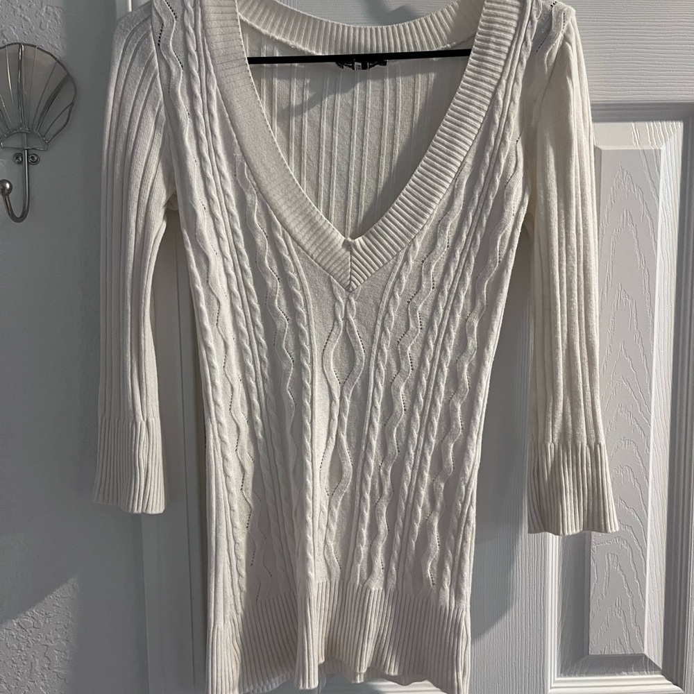 Cream V-Neck Bebe Knit Sweater